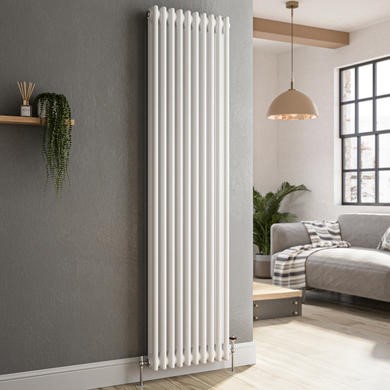 GRADE A1 - Reggio White Vertical Double Column Traditional Radiator 1800x470mm 4399 BTU -
