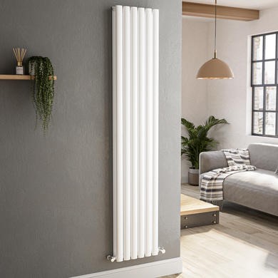 GRADE A1 - Sorrento White Vertical Oval Designer Radiator 1800x354mm Double Panel 3737 BTU
