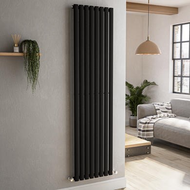 GRADE A2 - Sorrento Midnight Black Vertical Oval Designer Radiator 1800x472mm Single