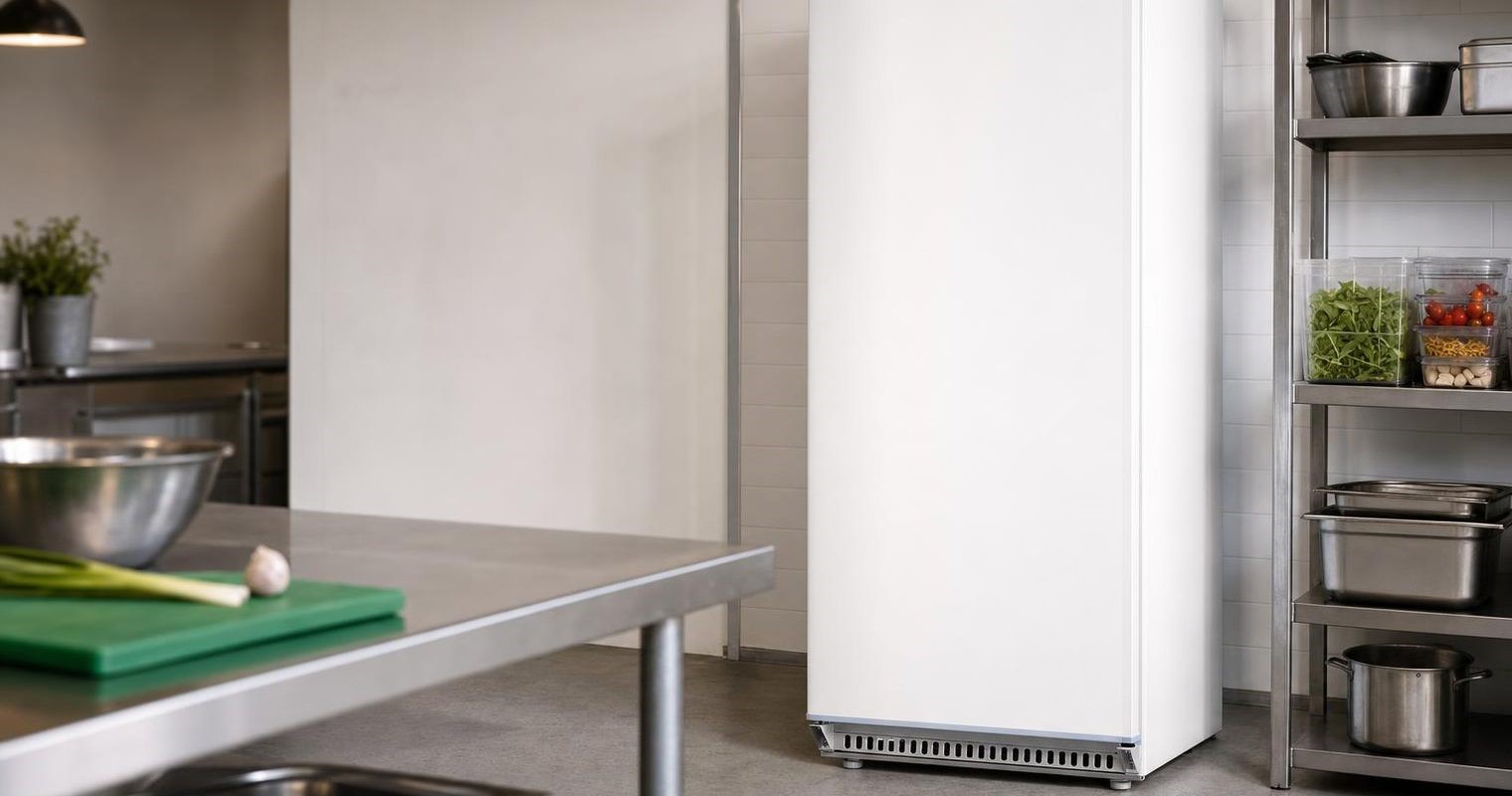Commercial fridges and freezers in a restaurant kitchen