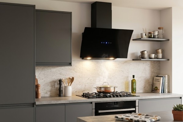 electriQ 60cm Curved Angled Hood with Touch Control - Black