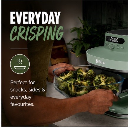 Ninja AS090UKGN CRISPi PRO 5-in-1 Glass Air Fryer &ndash; Moss Green XL Healthy Air Fry Bake Roast & Crisp Cooking System