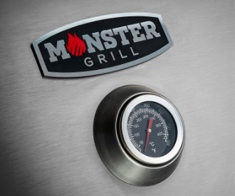 Monster grills lid-mounted temperature gauge.